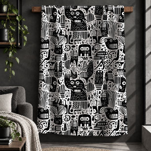 Sherpa Cobertor Preto Branco de Alto Contraste com Rabisc