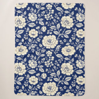 Sherpa Cobertor Vintage Azul Marinho e Creme com Padrão F