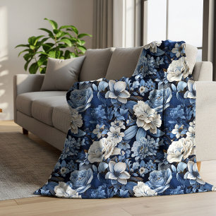 Sherpa Elegante Cobertor de Luxo Floral Branco Azul Marfi