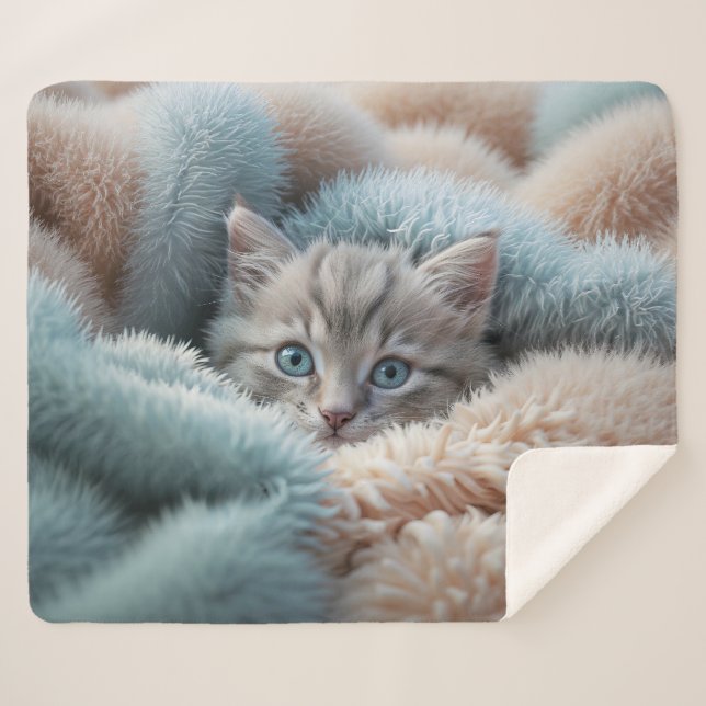 Sherpa Gatinho Fofo em um Cobertor Macio (Frente (Horizontal))