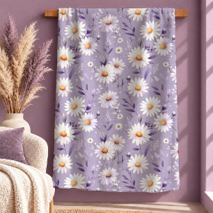 Sherpa Luxuoso Sereno Branco Daisy Pastel Roxo Cobertor