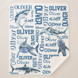 Sherpa Meninos personalizados chamam cobertor com tubarõe