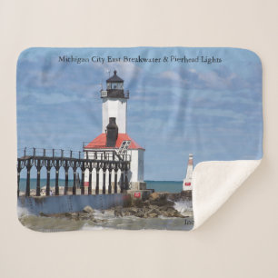 Sherpa Michigan City East bkw & Pierhead Lights cobertor