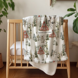 Sherpa Na Cabana Cobertor de Natal com Nome da Família