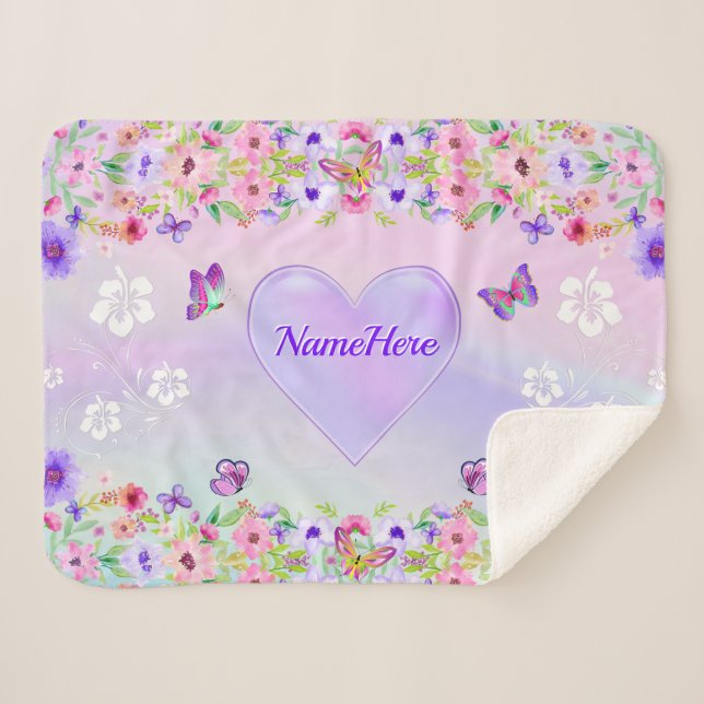 Sherpa Personalizada, borboleta lança cobertor para menin (Frente (Horizontal))