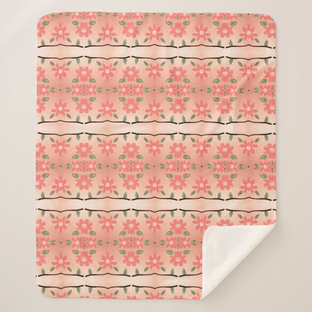 Sherpa Um cobertor florido em pêssego e preto-escuro (Frente)