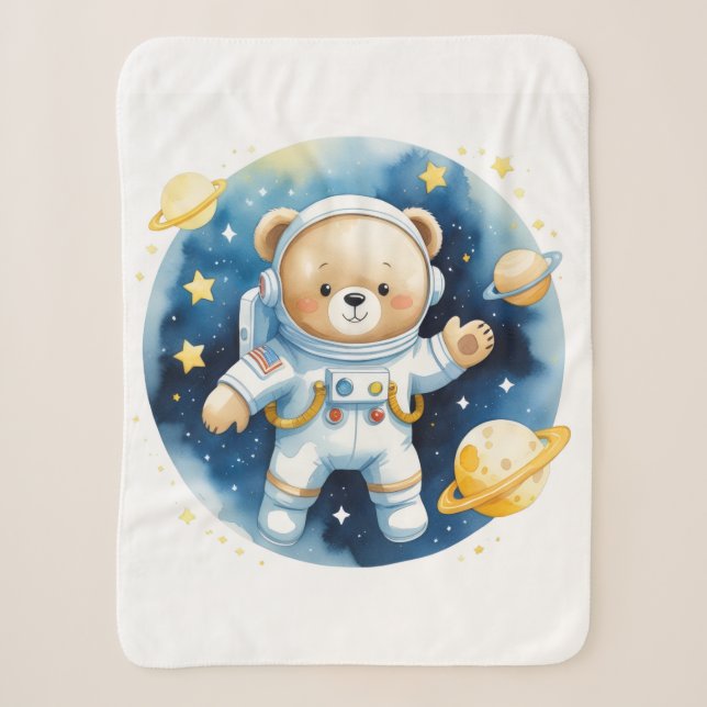 Sherpa Urso Astronauta Espacial Fofo Cobertor de Fleece (Frente)