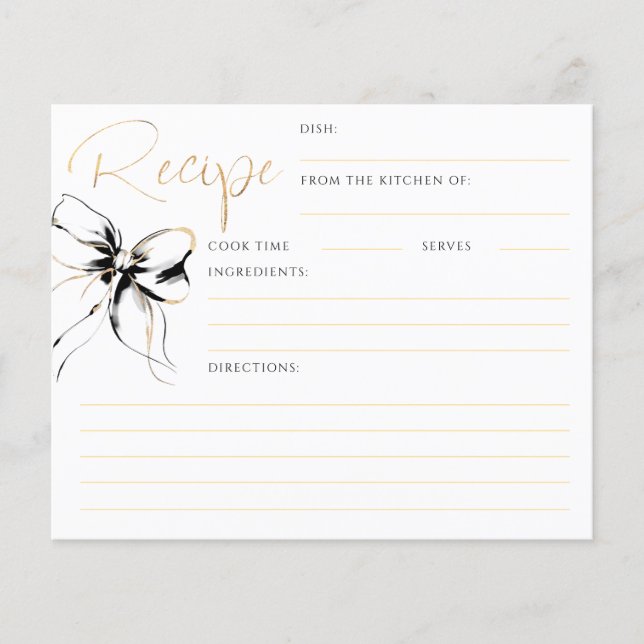 She's Tying the Knot Black Bow Bridal Recipe Card (Frente)