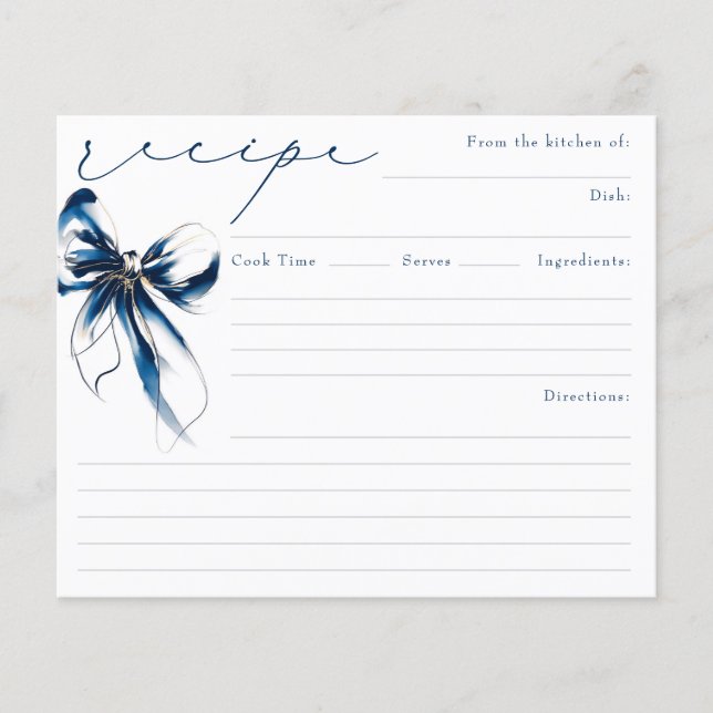 She's Tying the Knot Blue Bow Bridal Recipe Card (Frente)