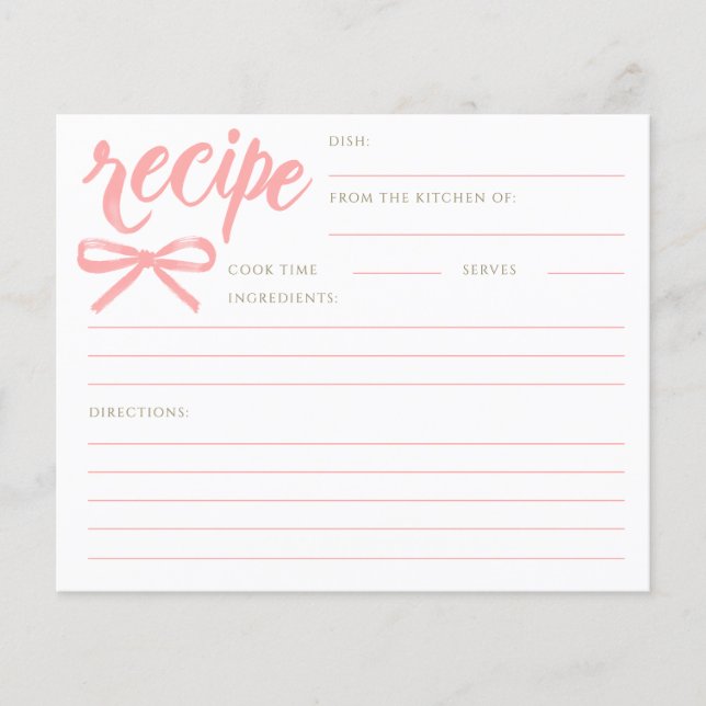 She's Tying the Knot Pink Bow Bridal Recipe Card (Frente)