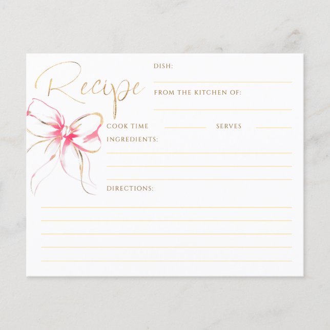 She's Tying the Knot Pink Bow Bridal Recipe Card (Frente)
