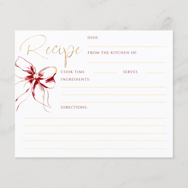 She's Tying the Knot Red Bow Bridal Recipe Card (Frente)