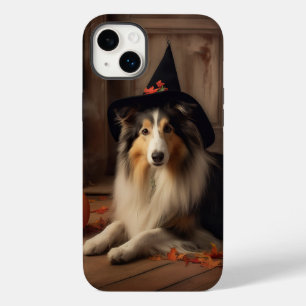 Shetland Sheepdog Pumpkins Halloween Assustado