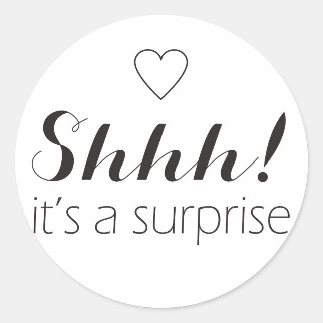 Shhh é uma surpresa adesivos com coração (Frente)