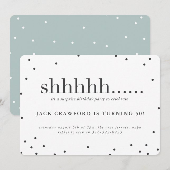 Shhhh, convite de aniversário surpresa (Frente/Verso)