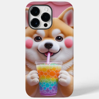 Shiba Inu Adorável com o Rainbow Bubble Tea Phone