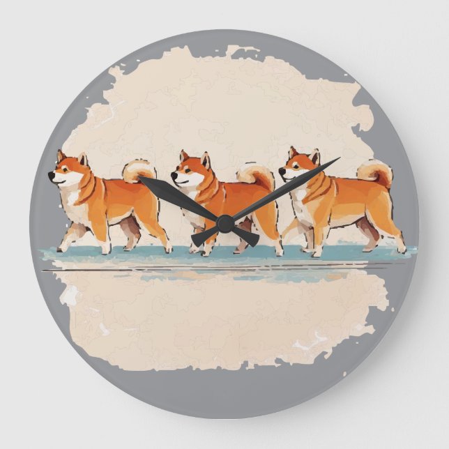 shiba inu fofo caminhando na linha relógio grande (Frente)