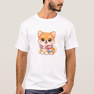 Shiba Inu Fofo em Camiseta de Cachecol Kawaii de