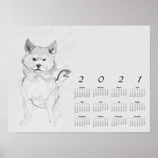 Shiba Inu Original Pintura 4 Calendário Poster 202 (Frente)