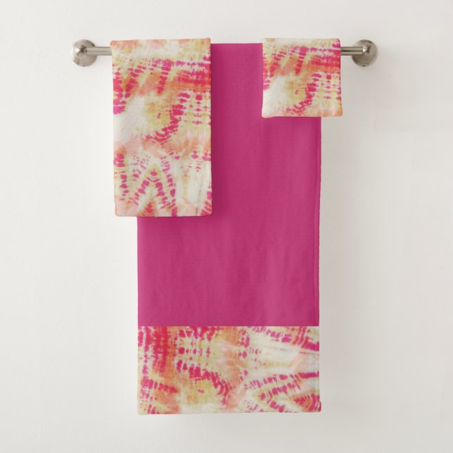 Shibori Tie Dye Pink Orange Boho Bath Toalha (Insitu)