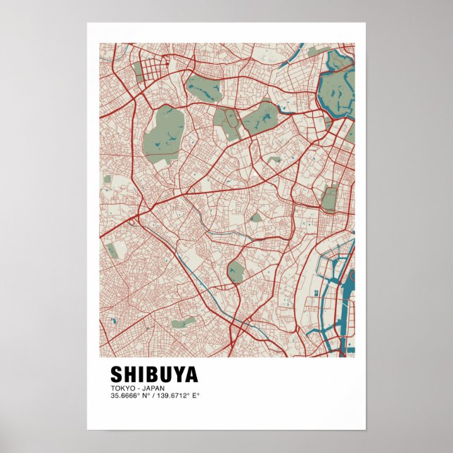 Shibuya Map Poster - Na moda de Tóquio - Mapa Colo (Frente)