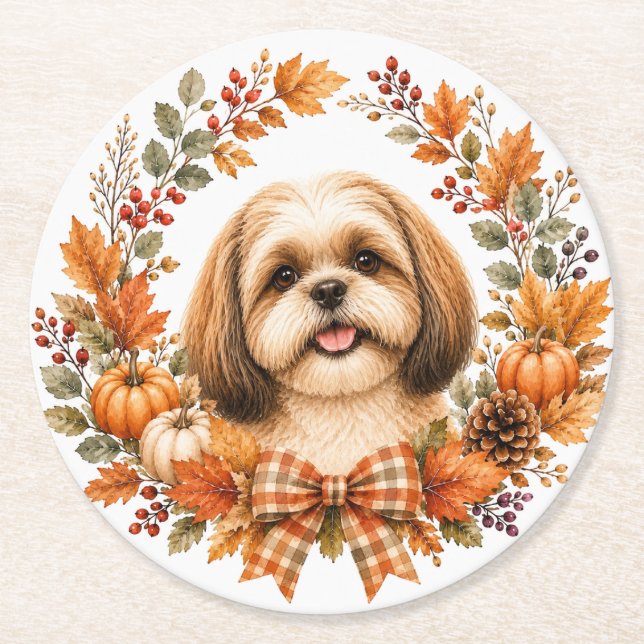 Shih Tzu Grinalda de Outono Porta-Copos (Frente)