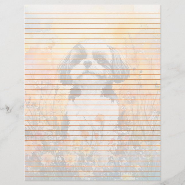 Shih Tzu Lined - Folha de Papel de 8,5" x 11" (Frente)