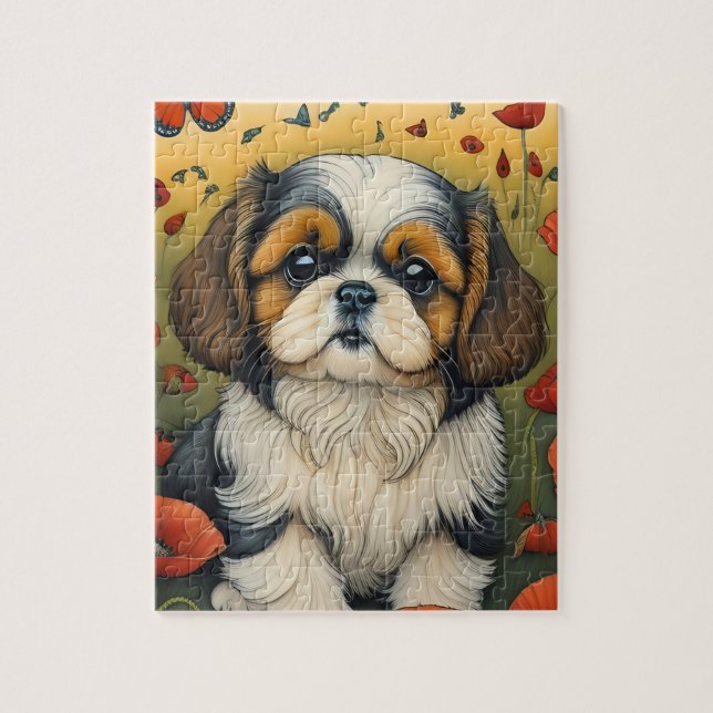 Shihtzu crayon art quebra-cabeça (Vertical)