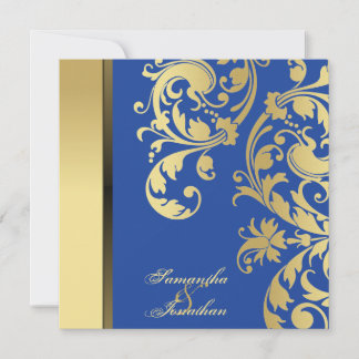 Shimmer Floral Azul Dourado de Convite para Casame