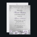 Shimmer Prateado Floral Roxo Sweet 16 Convite<br><div class="desc">Prata Floral Roxa Shimmer Sweet 16 Convidar Ver coleção correspondente em Niche e Nest Store Design,  cortesia de: https://www.etsy.com/shop/SmallHouseBigPony</div>