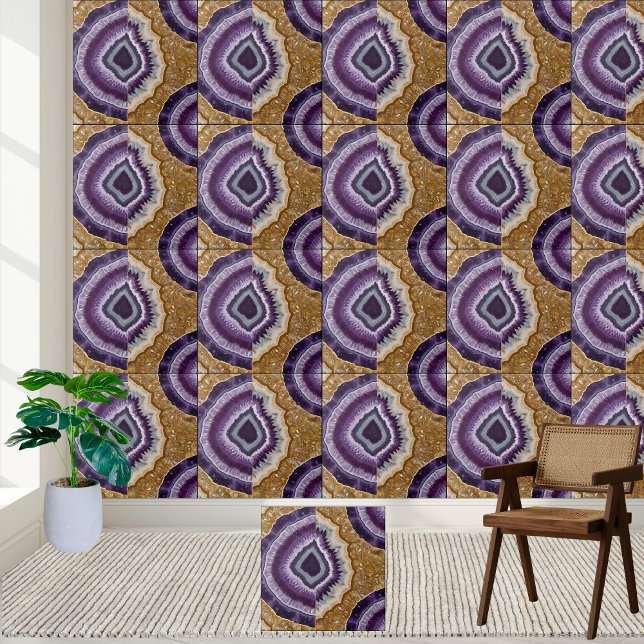 Shimmering Azulejo De Geodo De Matriz Dourada E Ro (Shimmering Gold And Purple Matrix Geode Tile)