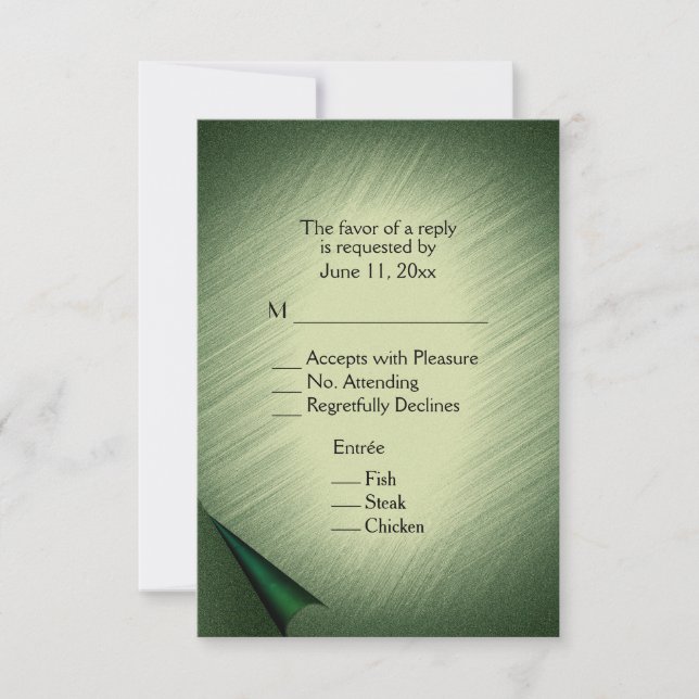 Shimmering Green RSVP Card com Menu (Frente)