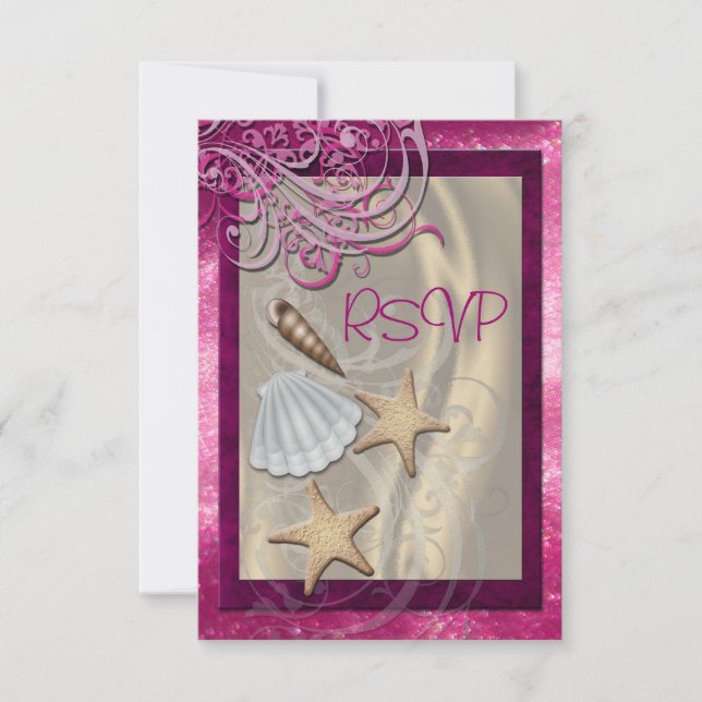 Shimmering Seashell Pink Beach Rsvp Convite (Frente)