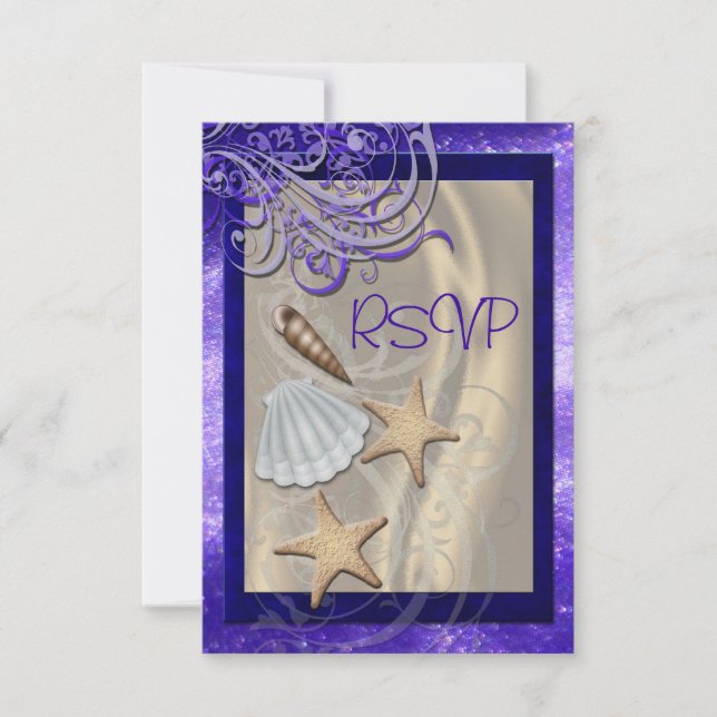 Shimmering Seashell Purple Beach Convite Rsvp (Frente)