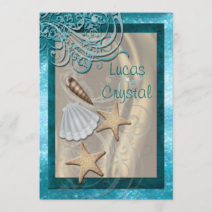 Shimmering Seashell Teal Beach Convite