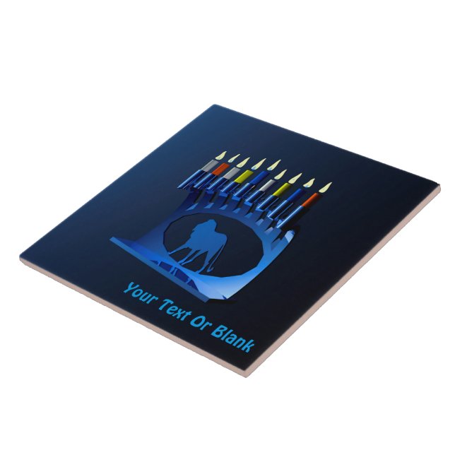 Shiny Blue Chanukkah Menorah (Lateral)