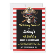 Shiver My Timbers Pirate Theme Birthday Convite