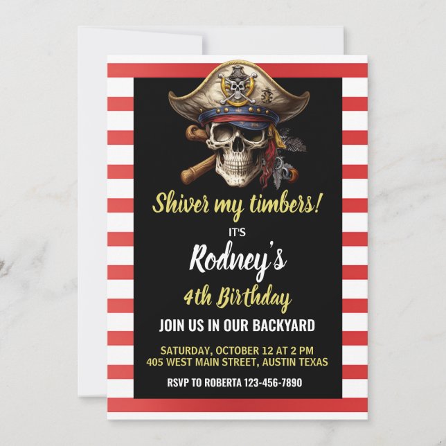 Shiver My Timbers Pirate Theme Birthday Convite (Frente)