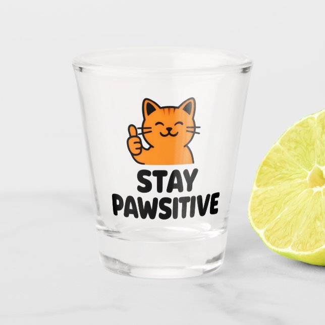 Shot copo de vidro gato Ginger fofo stay pawsitive (Frente)