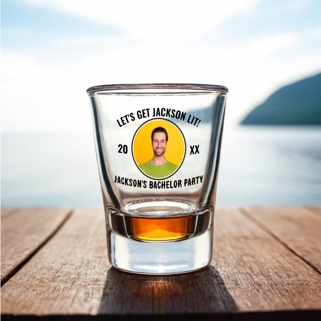 Shot Vamos Ficar Bêbados Copo de Tiro da Festa de Solte (Photo Bachelor Party Shot Glass, Let's Get The Groom Lit!)