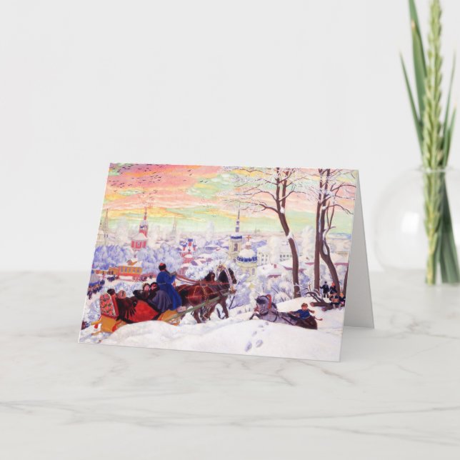 "Shrovetide" de Boris Kustodiev. Cartões de Natal (Frente)