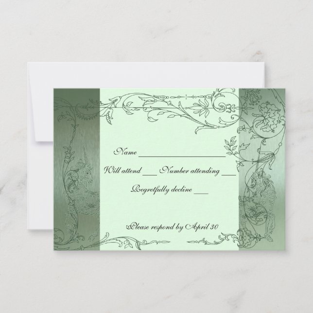 Shy Unicorn Green Metallic rsvp com envelopes (Frente)