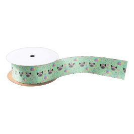 Siamese Cat Birthday Satin Ribbon in Green