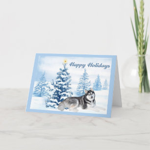 Siberian Husky - Cartão de Natal Blue Tree