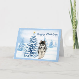 Siberian Husky - Cartão de Natal Blue Tree