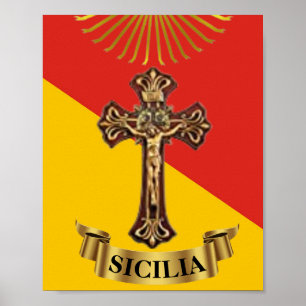 Sicília / Bandeira Siciliana e Crucifixo  Poster