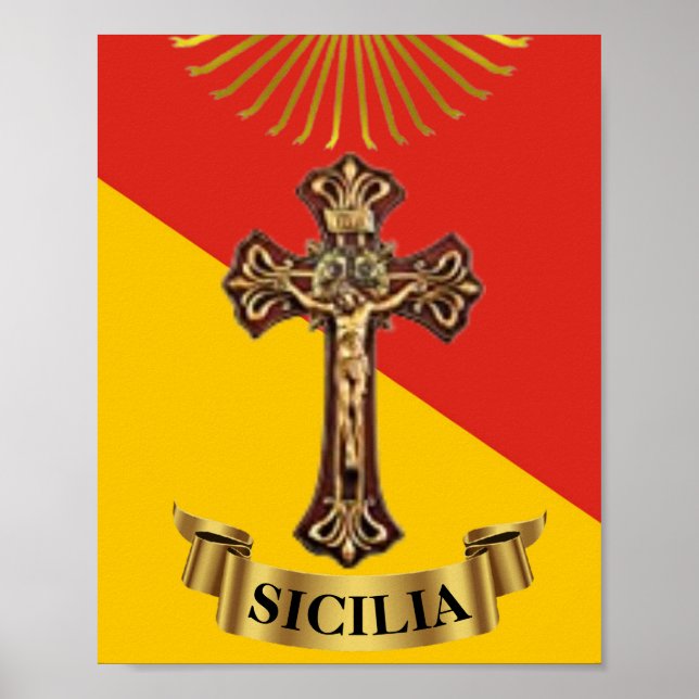 Sicília / Bandeira Siciliana e Poster de Crucifixo (Frente)