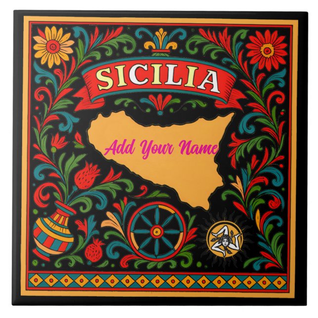 Sicilia Sicilian Design Tile (customize with name) (Frente)