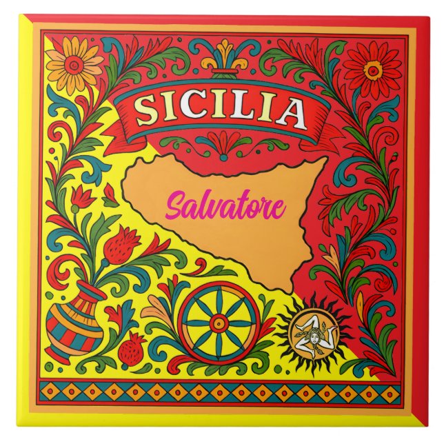Sicilia Sicilian Design Tile (customize with name) (Frente)