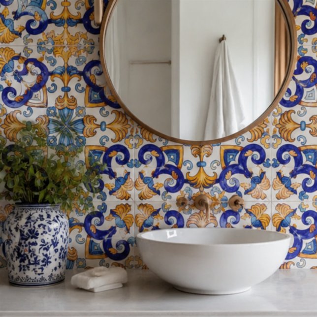 Sicilian Vibrant Majolica Scrollwork Mediterranean (Criador carregado)